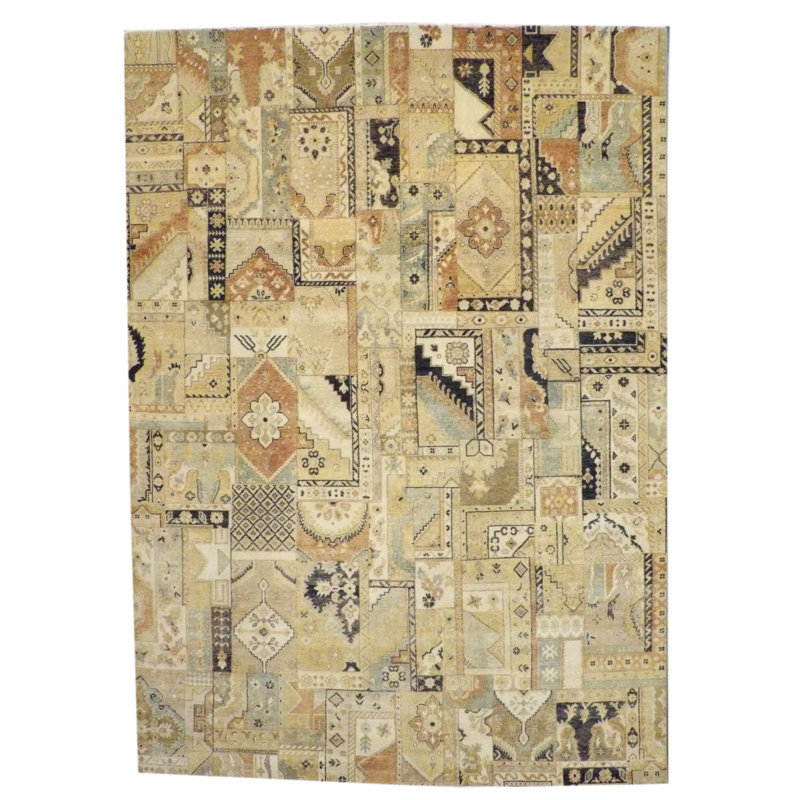 Tapis unique de 9 pi x 12 pi Cafer en jaune / bleu / noir
