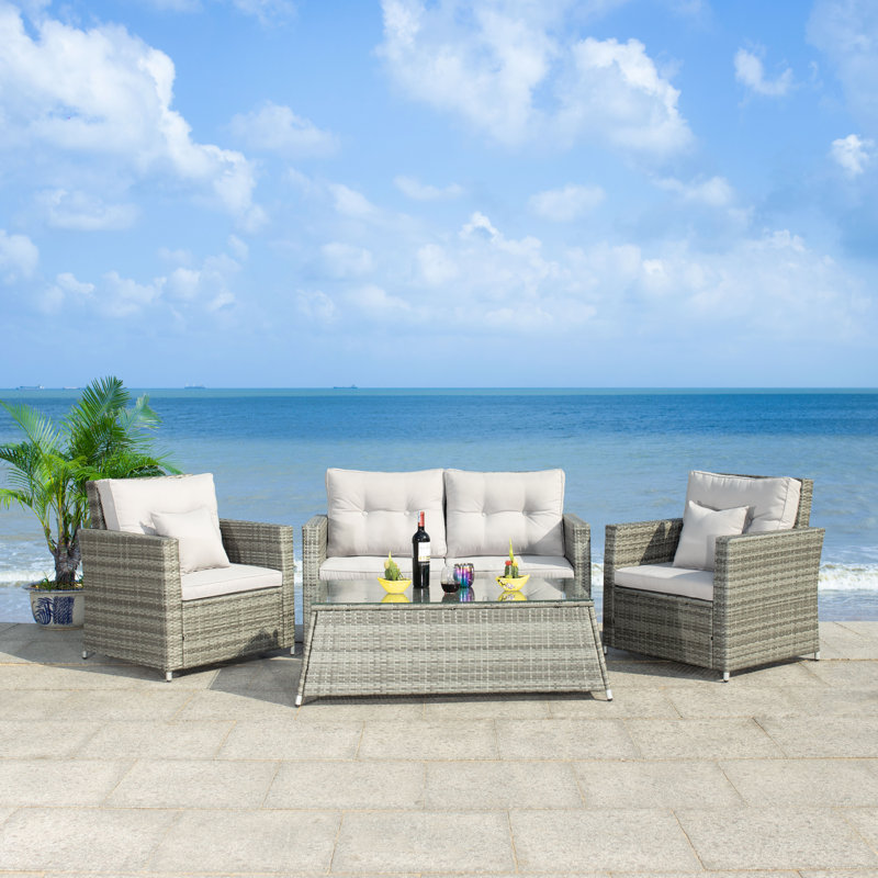 Lorma 4 - Person Patio Conversation Set with Cushions, Gray Frame/Gray Cushion