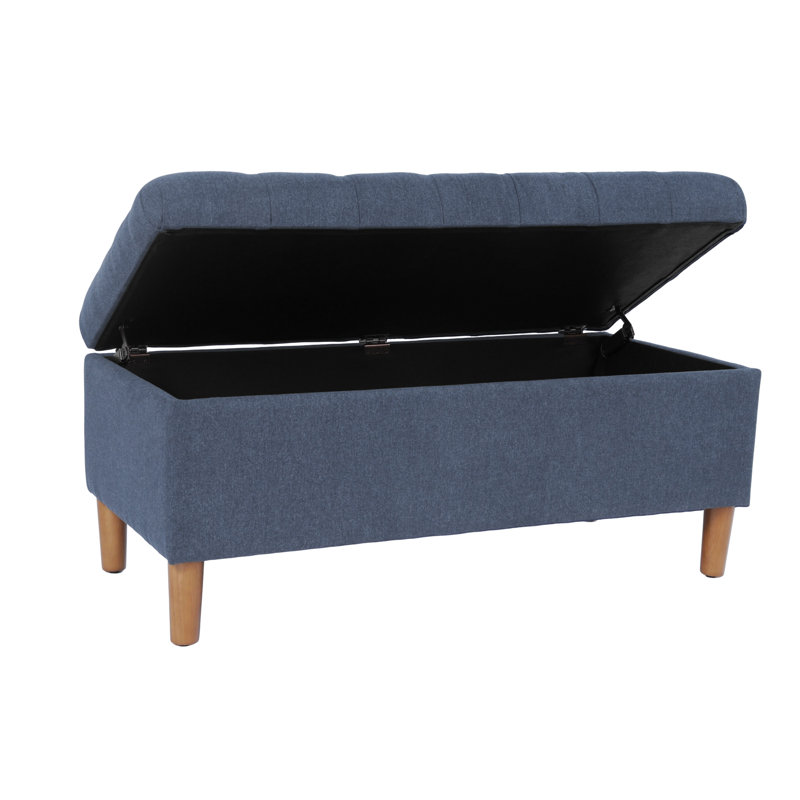 Banc de rangement rembourré à couvercle rabattable, Feutre bleu tissé