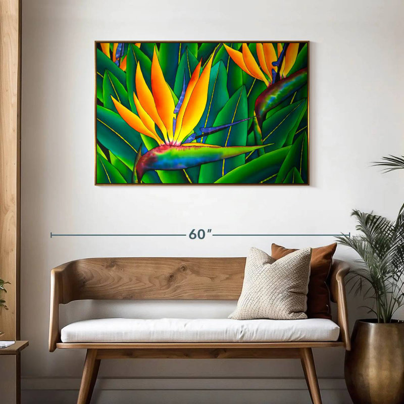 Oiseau luxuriant du paradis, Cadre flottant doré, 43 po x 29 po