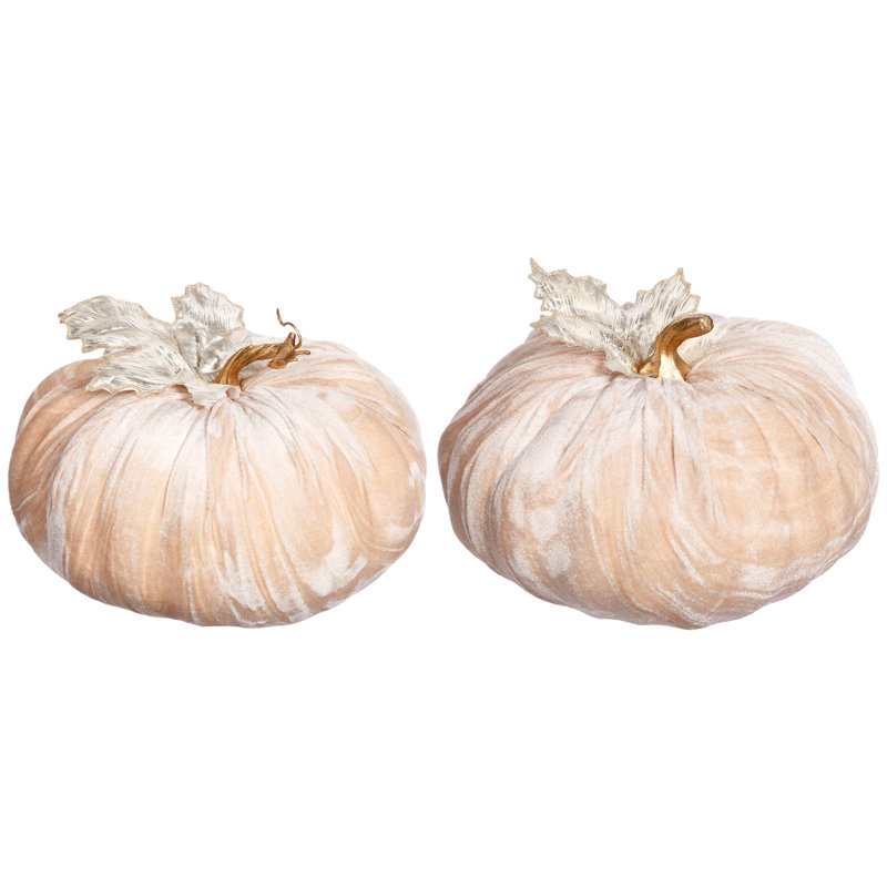 Velvet Pumpkin Decorative Accent, Ivory