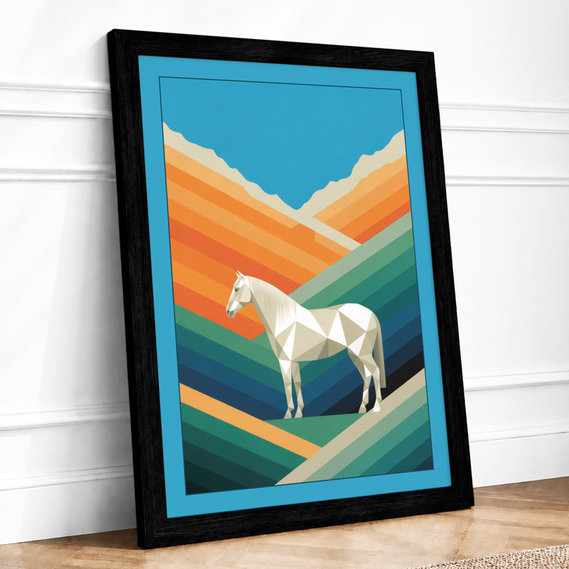 Horse in Motion Geometric - Framed Print, A1 - 84.1 x 59.4 cm, Black