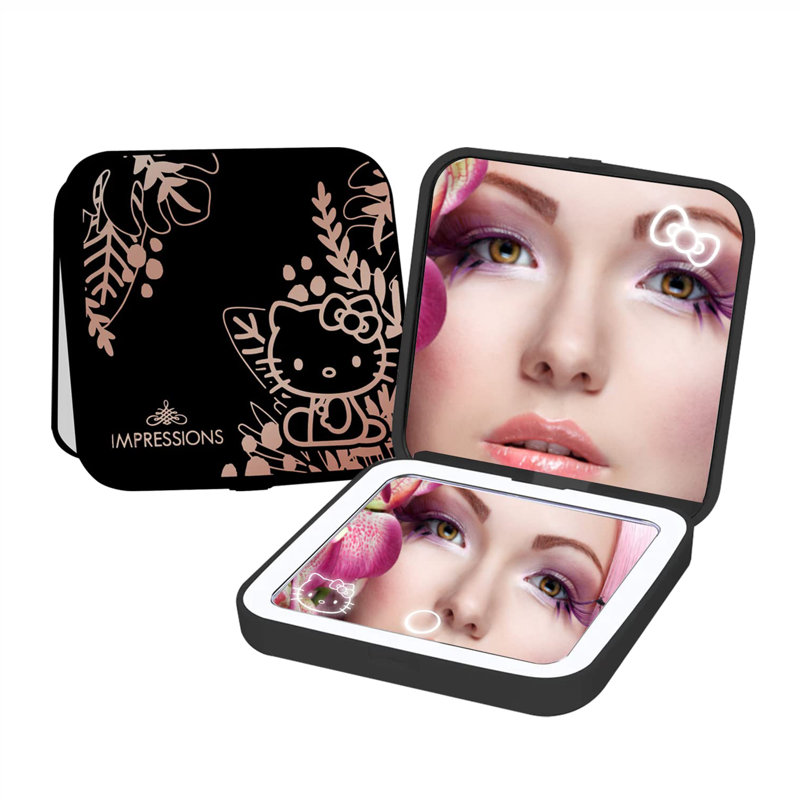 Miroir compact super lumineux avec capteur tactile pour un grossissement réglable de 2, Black