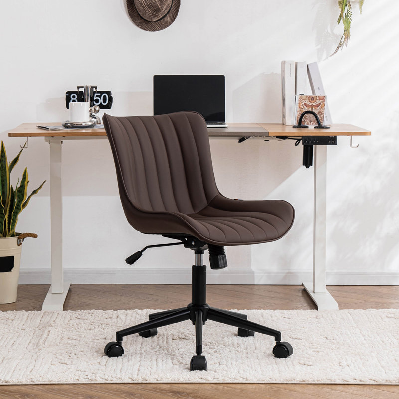Brionni Genuine Leather Swivel Task Chair with Casters, Black/Brown