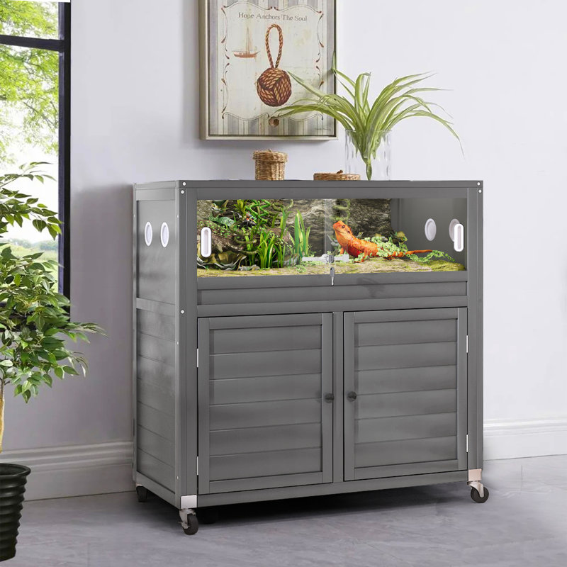 30 Gallons Reptile Terrarium Stand With Adjustable Storage Cabinet