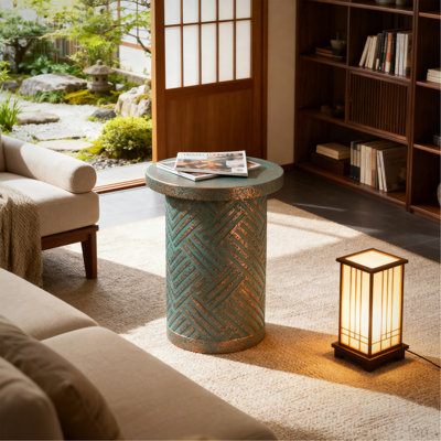 Cement Outdoor End Tables For Patio, Gardenaccent Table, Modern Small Round Side Tablefor Outside, Tree Stump Garden Stool Drumtable Indoor And Outdoor