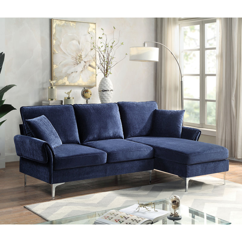 Canapé modulaire en chenille de 85,38 po Caelin, Chenille bleue marine, Right Hand Facing