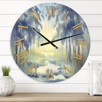 Oversized Rain Falling down in Lit Forest I Wall Clock