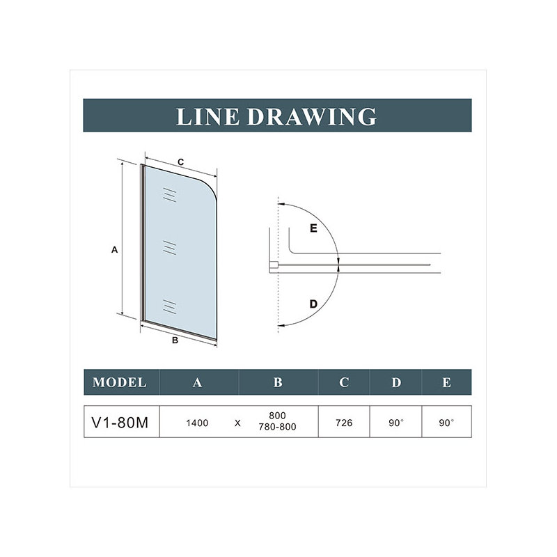 Nitz 800mm W x 1400mm H Tub Door with Glass