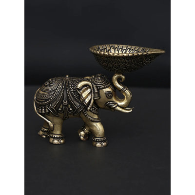 3 Inch Small Brass Elephant with Diya