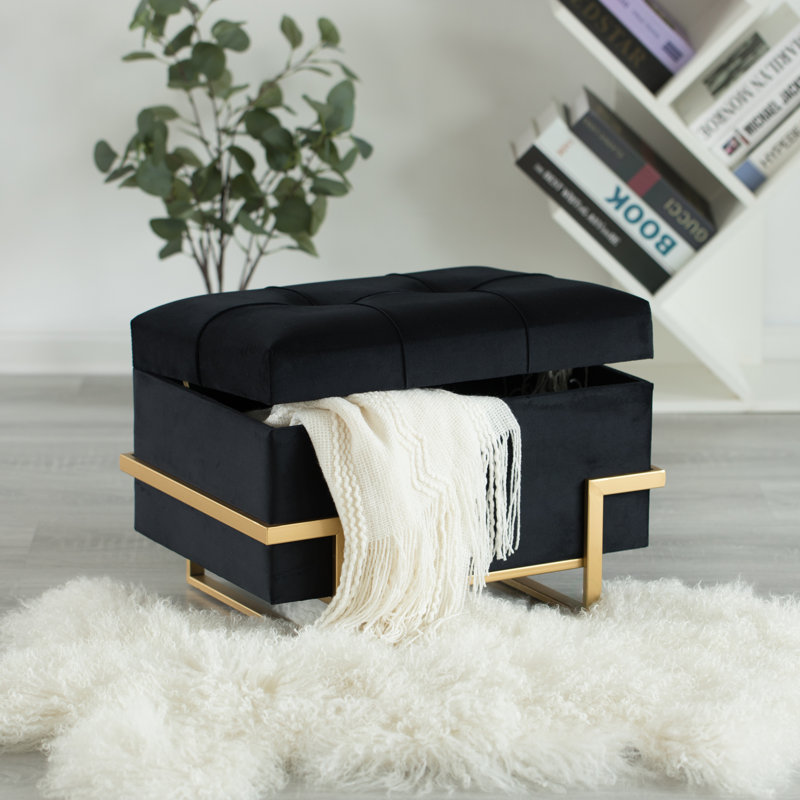 Havenhill Velvet Ottoman, Black