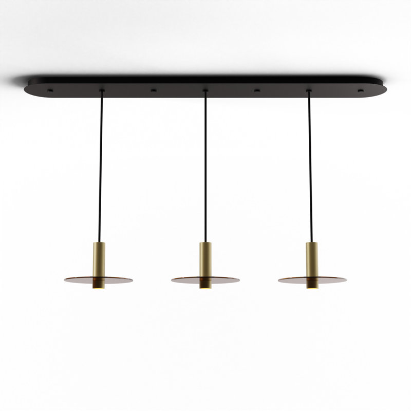 3 - Light LED Pendant, Brass/Tea Brown