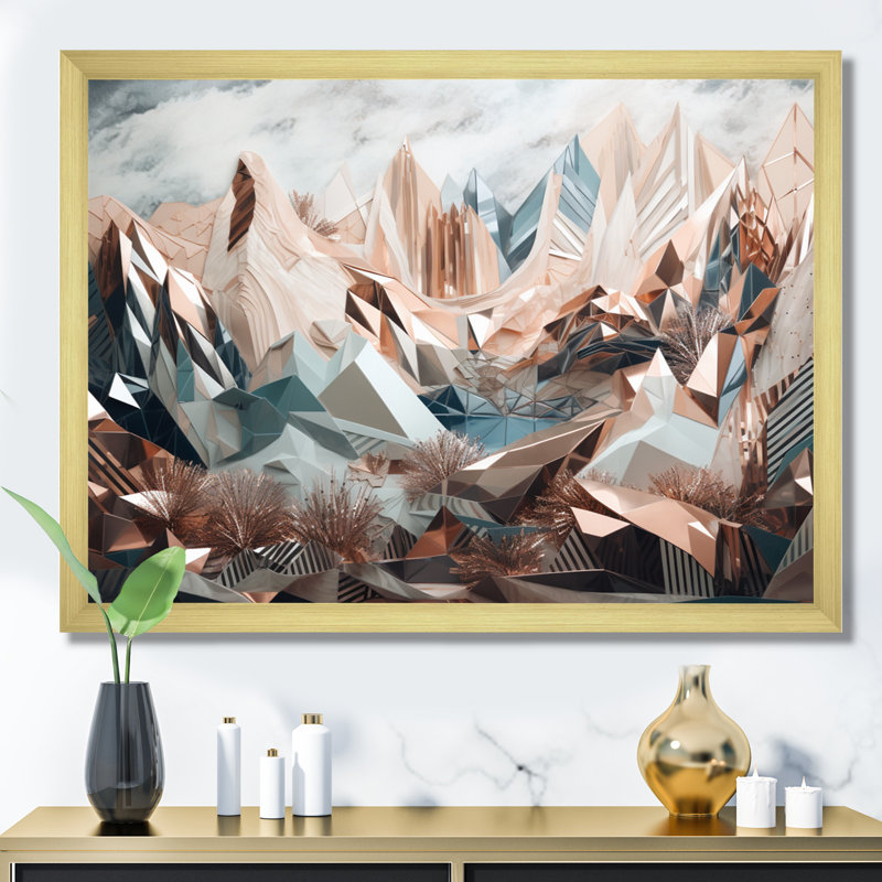 «Rose Gold Metallic Mountains II», reproduction sur toile, H 12 po x l 20 po x P 1 po, Cadre doré à une seule photo