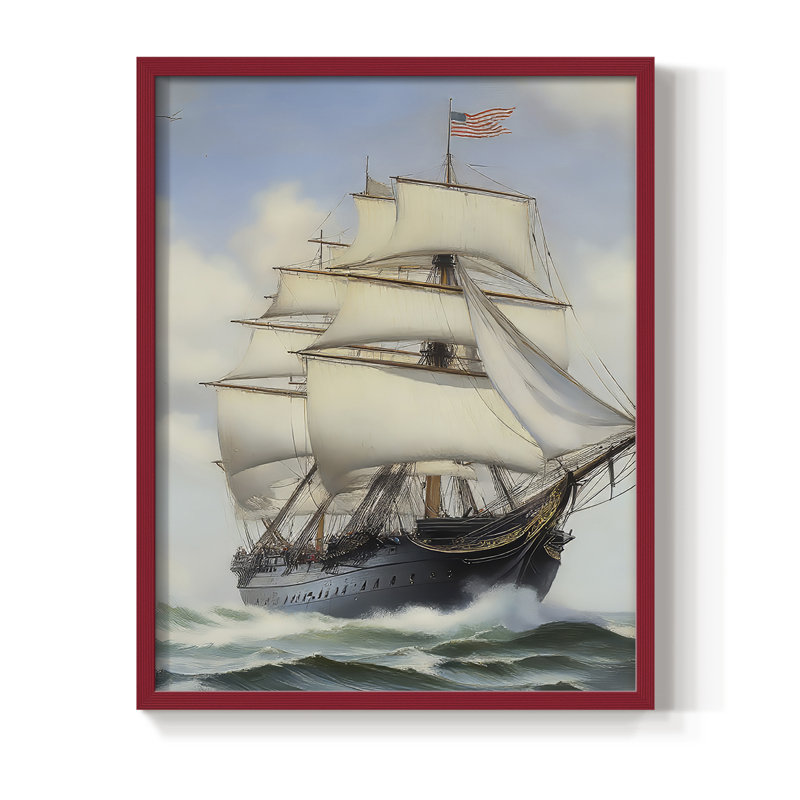 NAUTICAL Series Lxxv, reproduction encadrée - bois massif, H 15 po x l 12 po, Rouge