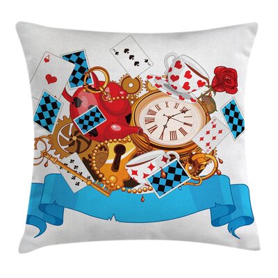 Ambesonne Alice In Wonderland Throw Pillow Cushion Cover, Mad Design Of Cards Clocks Tea Pots Keys Flowers Fantasy World Art, Decorative Rectangle Acc -  min_14095_26x16