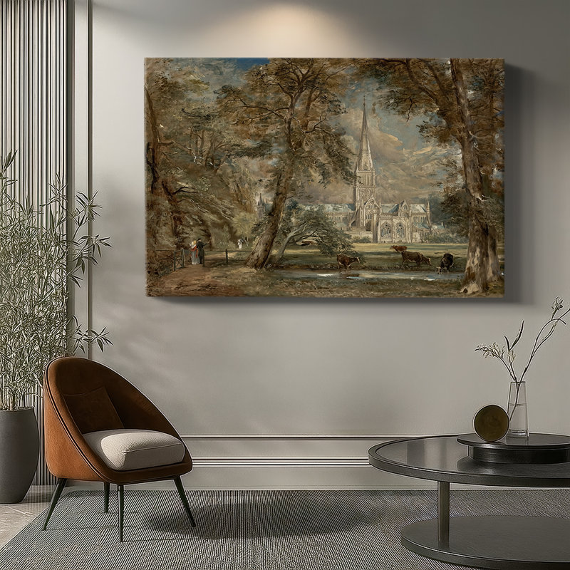 John Constable, "Cathédrale de Salisbury vue par l'évêché" - Art mural de qualité musée sur toile tendue, 18 x 27