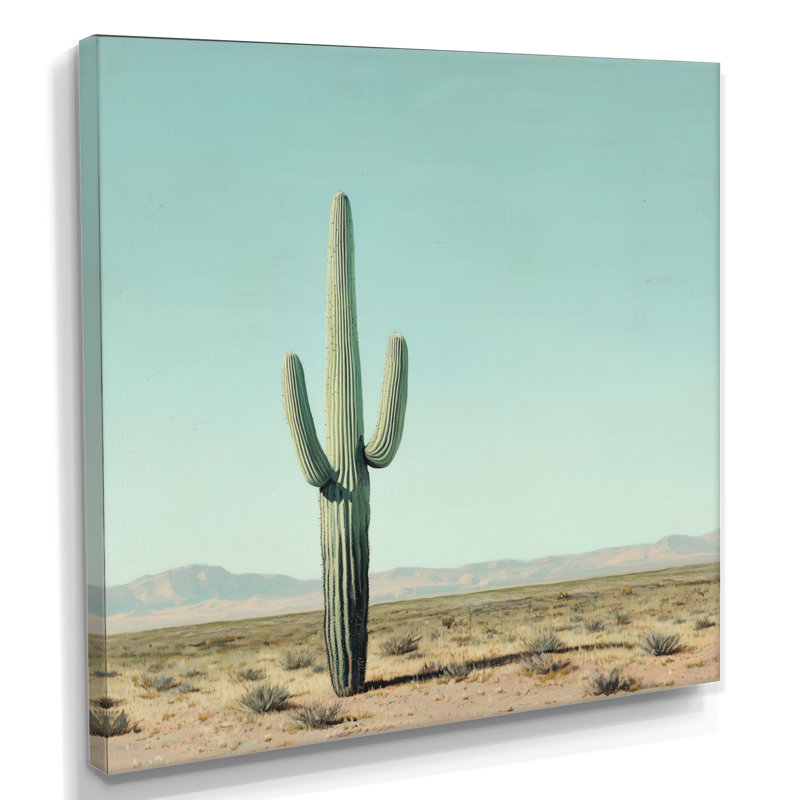 Marlynne rétro cactus et le ciel du désert - art mural de cactus pour le salon, H 16 po x l 16 po, Toile tendue