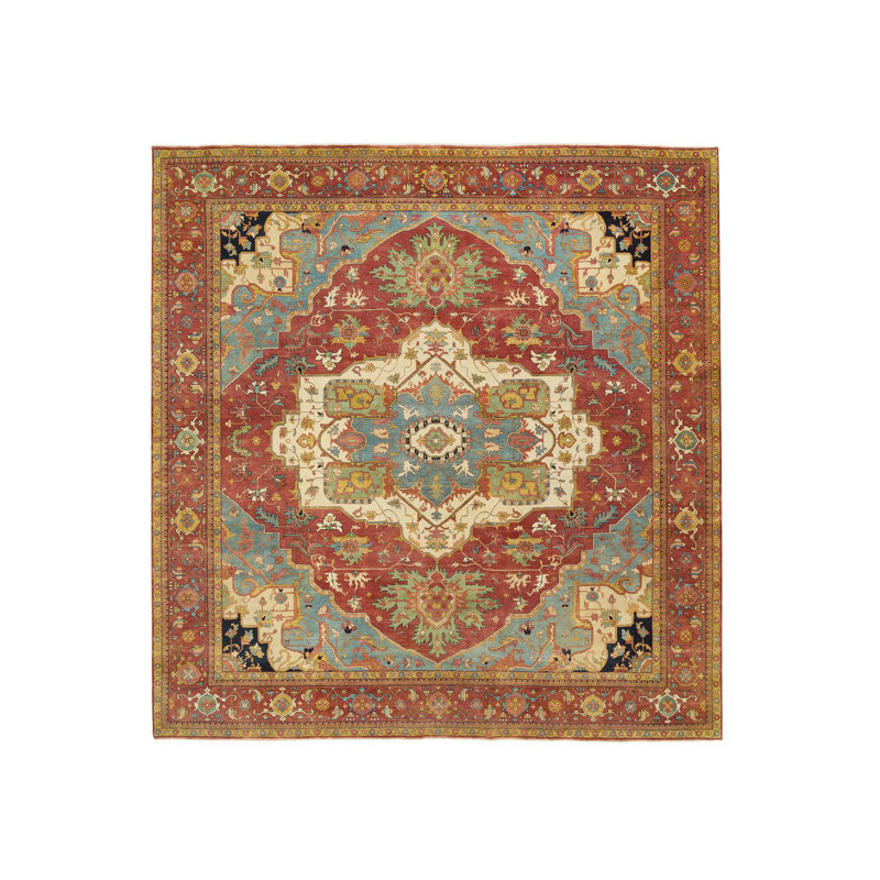 Tapis carré rouge en laine noué à la main 12 pi 2 po x 12 pi 2 po Heris Reedation 2AED48C74B0841A383C9C0EEAF126285