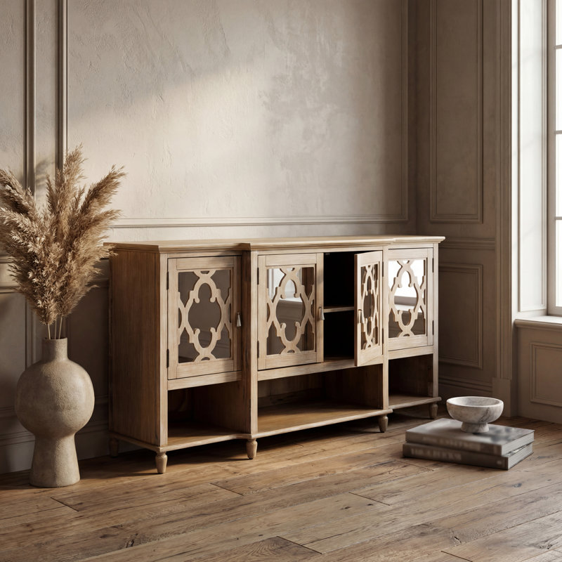 Lecarlo Mirrored Wood Sideboard, White Washed