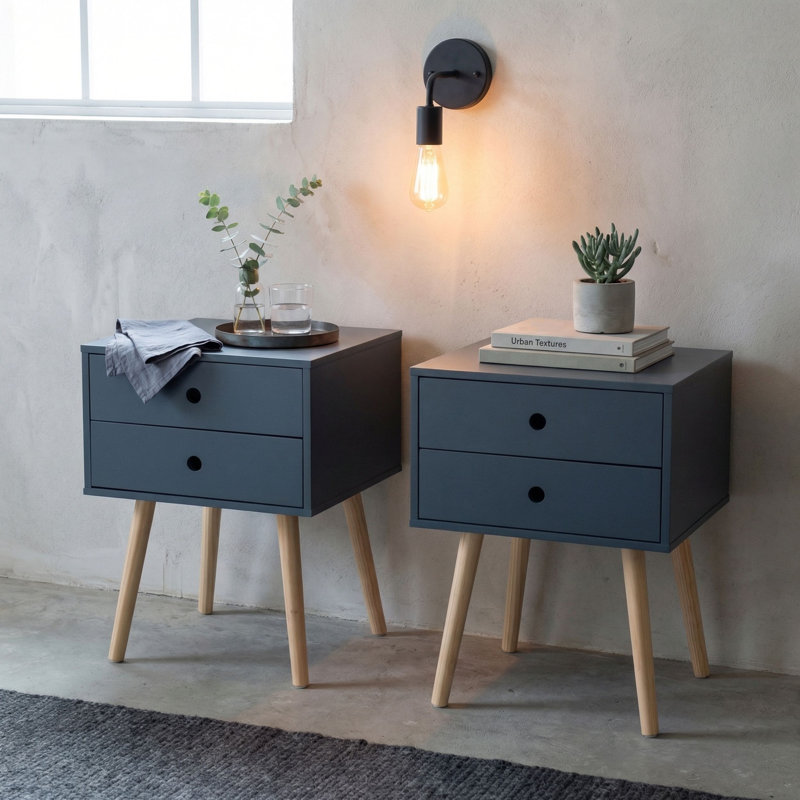 Set of 2 Premium Irmtraud 2-Drawer Bedside Cabinets, Pair of Stylish Two-Tone Nightstands, Blue
