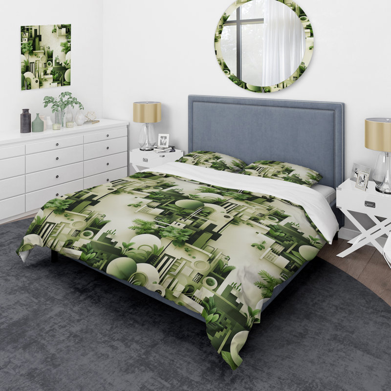Cityscape Botanical Oasis - Ensemble de housse de couette géométrique, Housse de couette pour très grand lit et 2 très