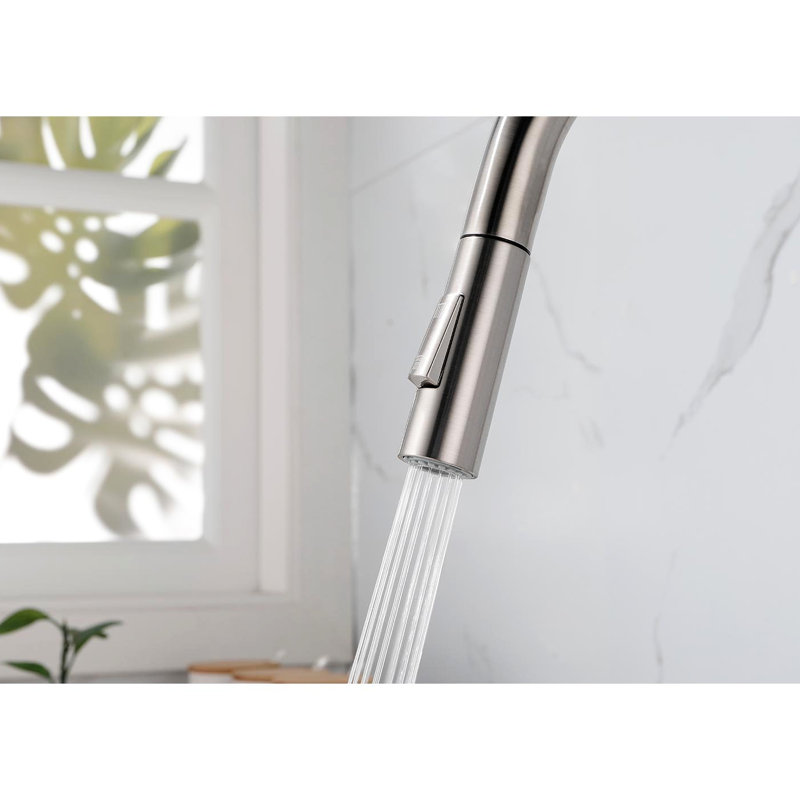 Brushed Nickel Pull Down Kitchen Faucet, Stainless Steel Made Up, 360 Rotatable Nozzle, Two Water Output Modes, Simple Temperature And Flow Regulation Faucet With In Steel, Beautified, Easy &
