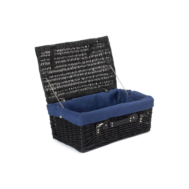 Wicker Hamper Basket with Lining, Black/Navy Blue, 19cm H x 41cm W x 30cm