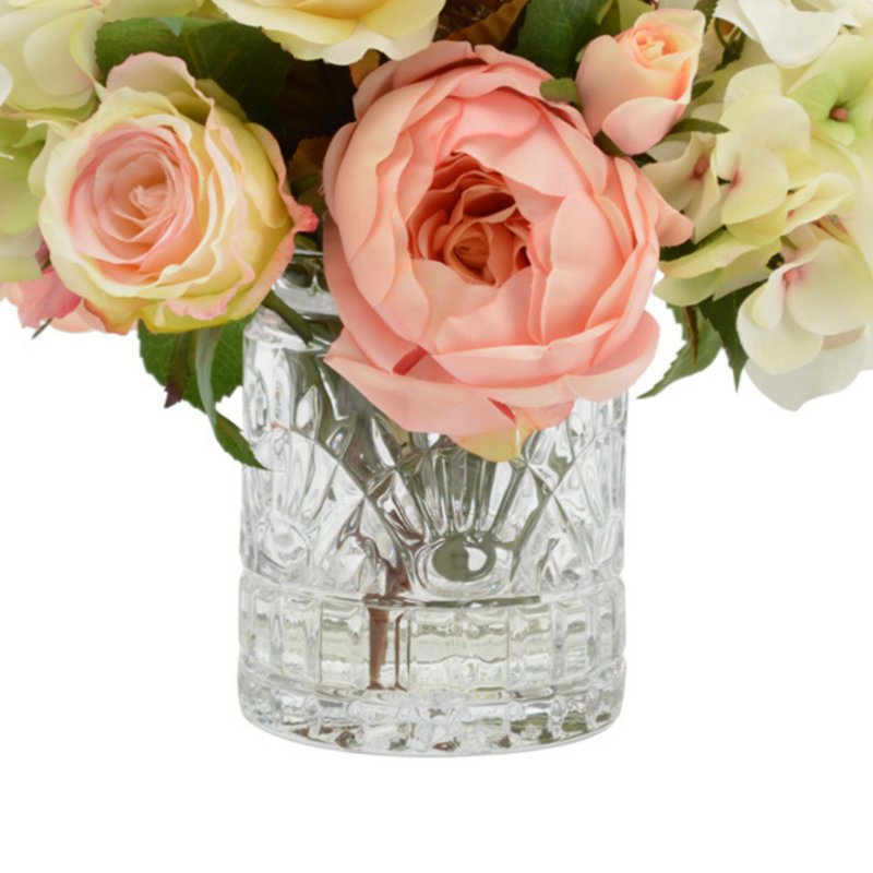 Hydrangea, Peony & Rose Bouquet In Glass Vase