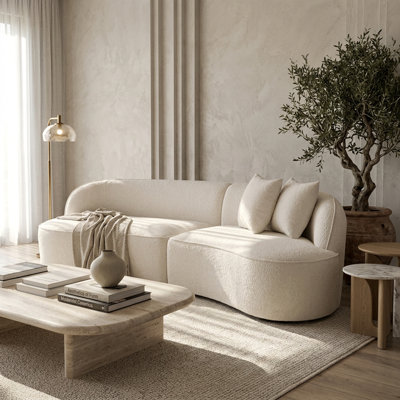 Causeuse moderne incurvée 78 po - Canapé rembourré en lin beige, canapé incurvé pour salon, appartement, petit espace