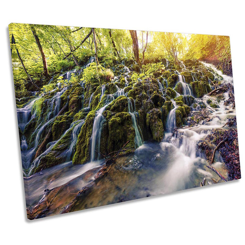 Waterfall Forest Sunset - No Frame Print on Canvas, 30.5cm H x 45.7cm W