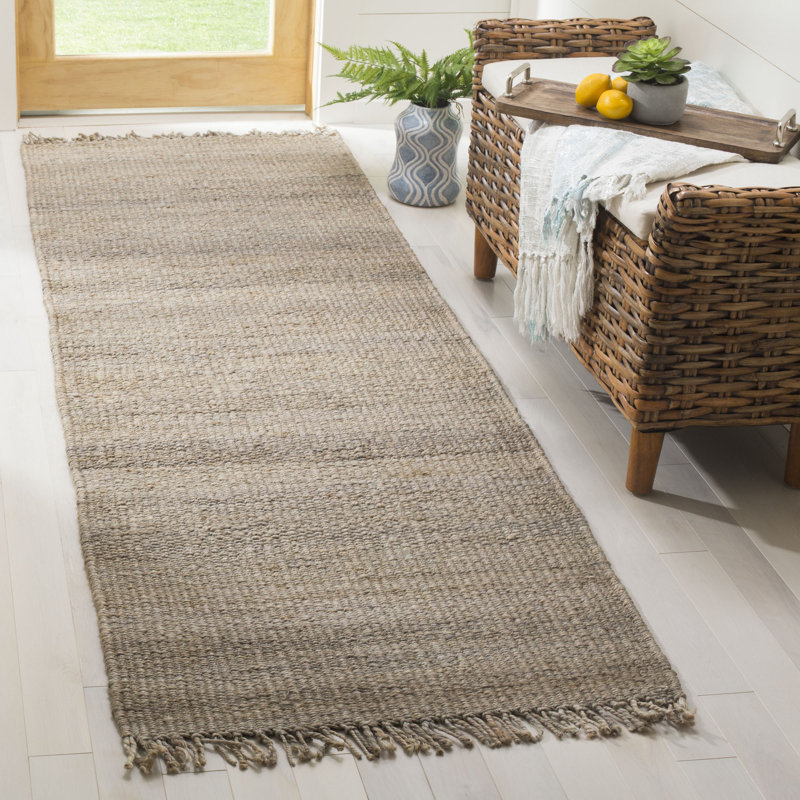 Fitzwater Natural Fiber Hand Woven Jute Striped Rug, Runner 2'6" x 8'