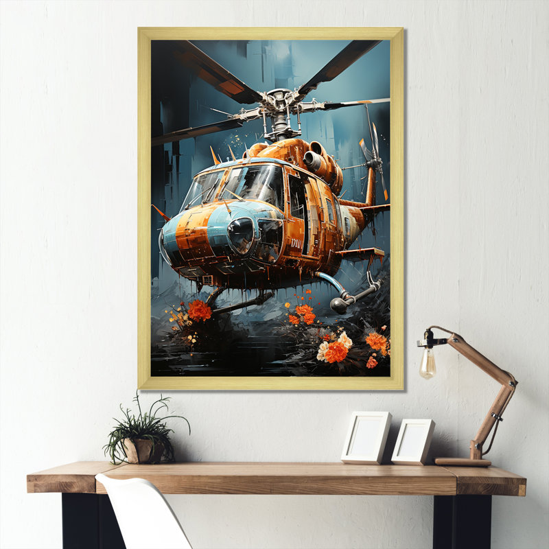 Reconnaissance militaire d'hélicoptères Apache, Cadre doré simple, H 44 po x l 34 po x P 1,5 po
