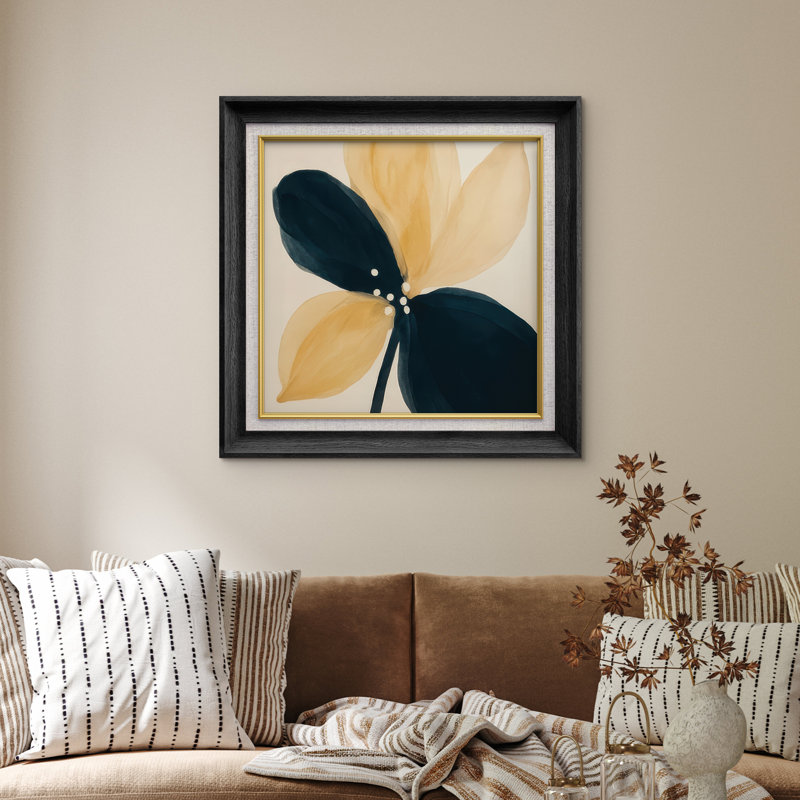 Premium Framed Wall Art - Abstract Flower Print for Bedroom Decor - 26"x36", Black