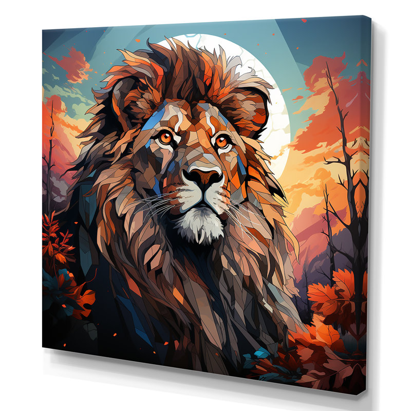 Décoration murale lune majestueuse, roi lion I - Lion, Toile tendue, H 16 po x l 16 po x P 1 po