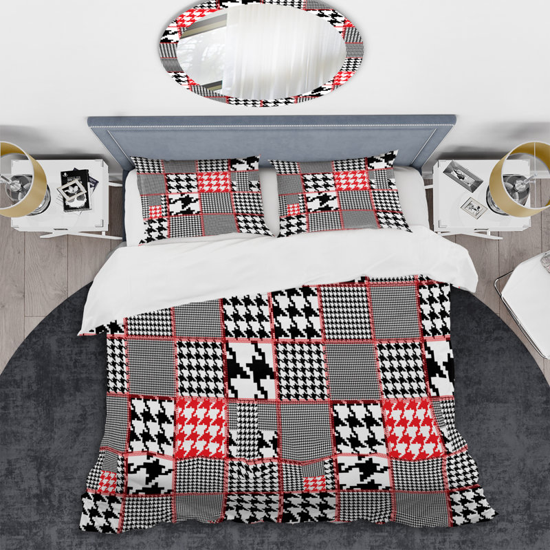 Patchwork blanc et argent - Ensemble de housse de couette abstrait - Microfibre de polyester
