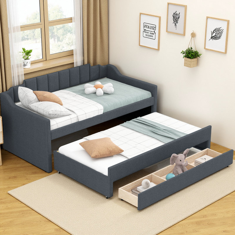 Lit de jour simple avec couchette et 3 tiroirs Timeless, Gris