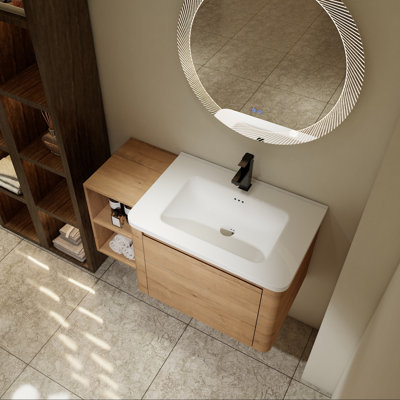 Bathroom Vanity, Wall Mounted, Ceramic Sink, Shelf, Soft-Close Door