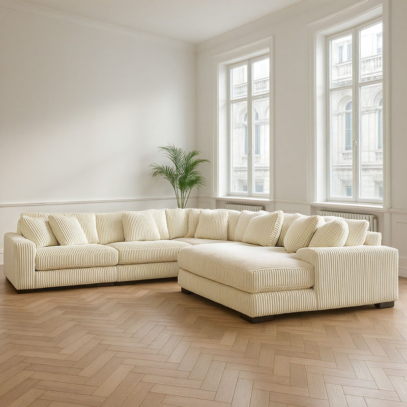 Lindyn 133" Wide Sofa & Chaise, Left Hand Facing, Ivory 100% Polyester