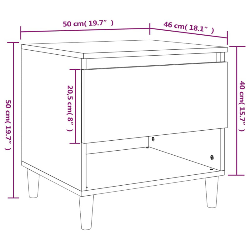 Catalina 50cm W Solid + Manufactured Wood Bedside Table, Sonoma Oak