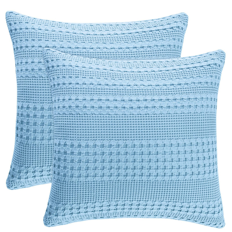 PHF Waffle Weave Pillow Covers , 2 Pack 100% Cotton Square Pillow Shell for Bedding Decor, No Insert, Sky Blue, 26x26"