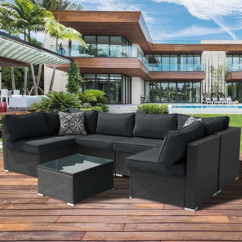14-Piece Replacement Water-Resistant Zippered Machine Washable Outdoor Slipcovers for 6-Seater Patio Sofa Seat and Back Pillows