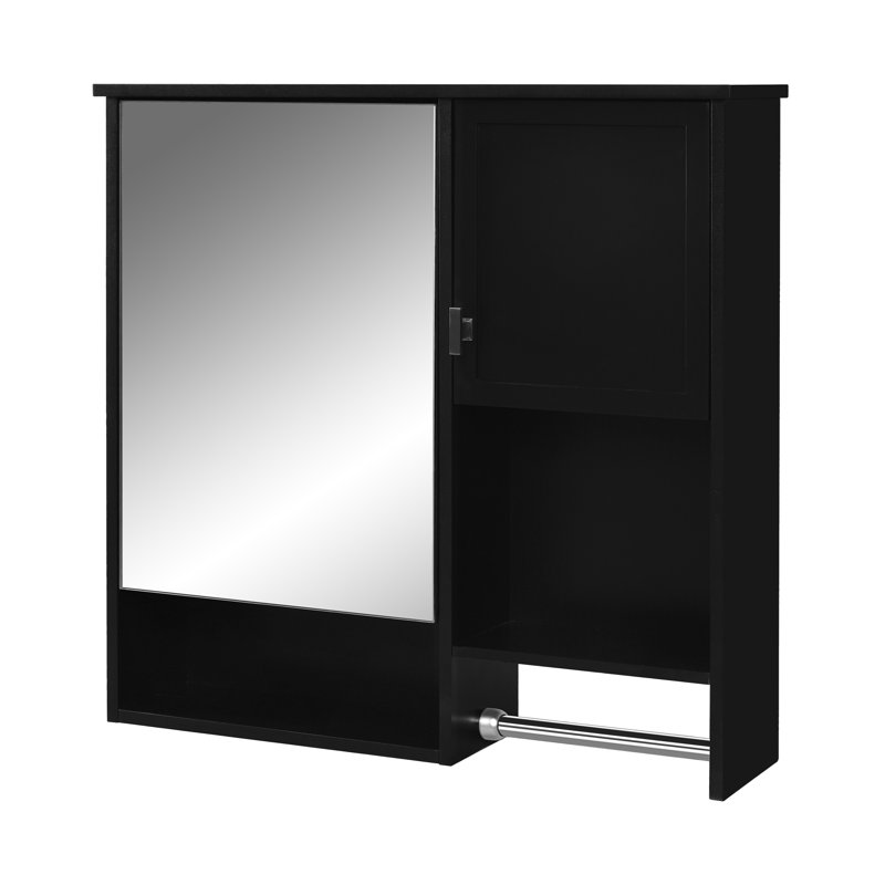 Armoire de salle de bain moderne avec miroir 29 po x 28 po - Armoire de rangement murale avec barre à serviettes et tablette réglable