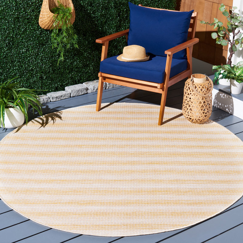 Tapis intérieur / extérieur Tribble en jaune / blanc, Rond 6 pi 5 po