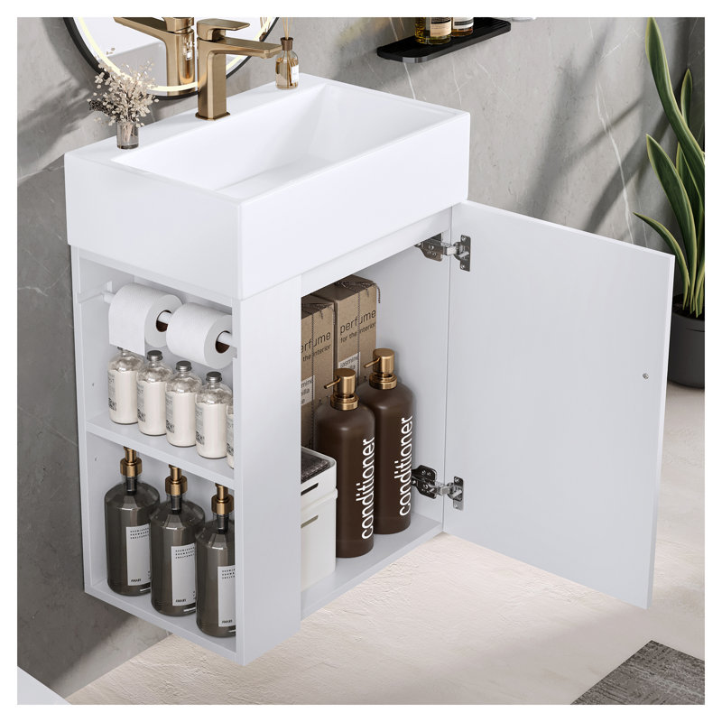 Meuble-lavabo pour salle de bain de 20 pouces avec lavabo en céramique, Blanc
