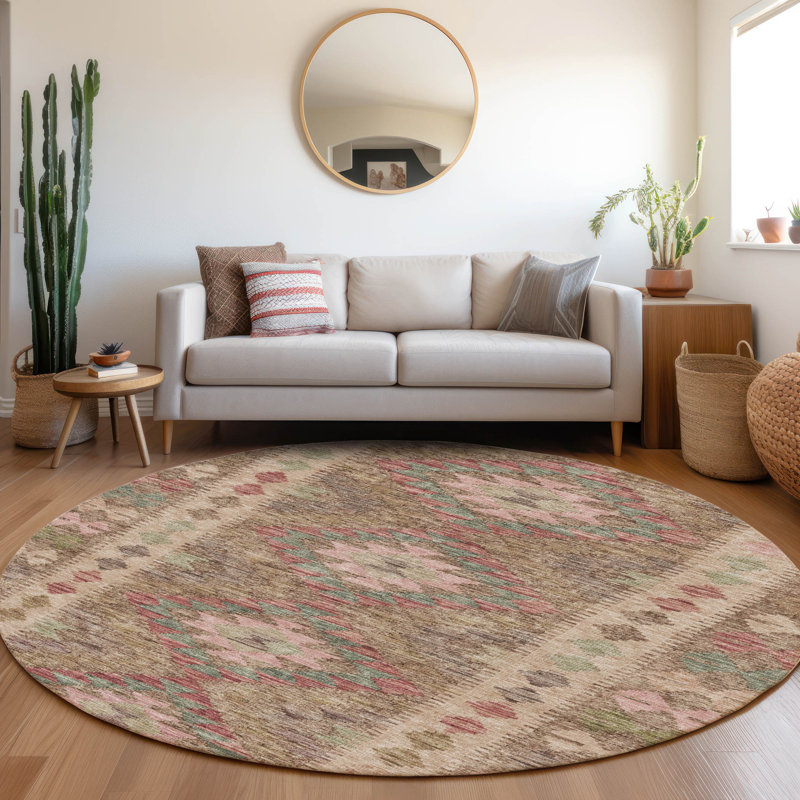 Tapis brun intérieur / extérieur lavable à la machine Claudian ACN1226, Rond 8 pi