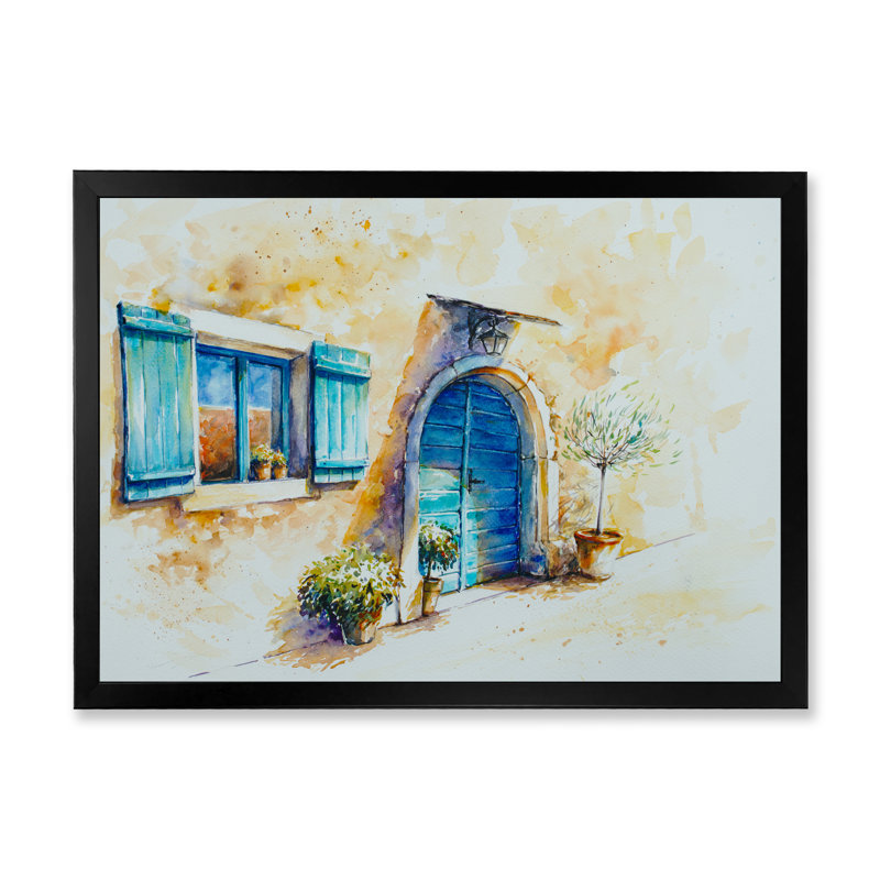 Volet bleu pour porte et fenêtre - Décoration murale traditionnelle en toile, Cadre photo noir, H 8 po x l 12 po x P 1,5 po