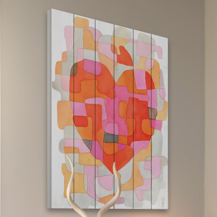 «Splash of Heart», reproduction d'art, H 45 po x l 30 po, Bois blanc