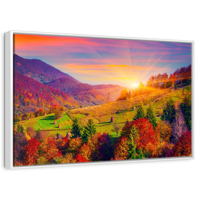 Mountain Autumn Sunrise, 46" X 31", Floating Frame White