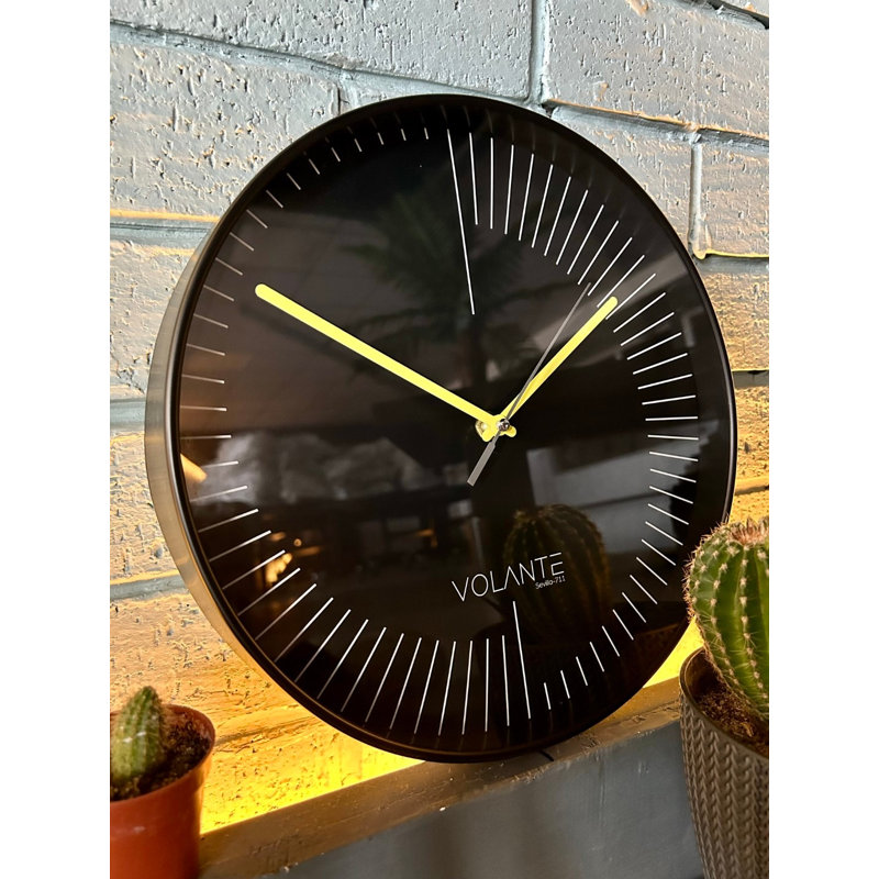 Horloge murale décorative élégante, 11,8 pouces de diamètre, noir et jaune | 100% plastique durable avec couvercle en verre véritable, épaisseur de 1,8 pouce | Parfait pour la maison, le bureau ou la cuisine, design moderne et facile à lire