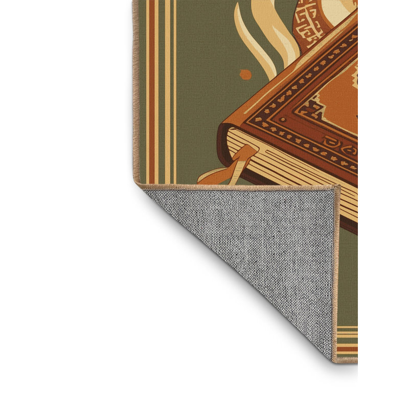 Tapis oriental classique lavable à la machine à livre oscar et symbole de torche en brun - reliure brun clair, 8x12